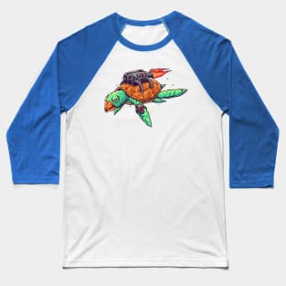 Turtle Machine Fire Funny Baseball T-Shirt